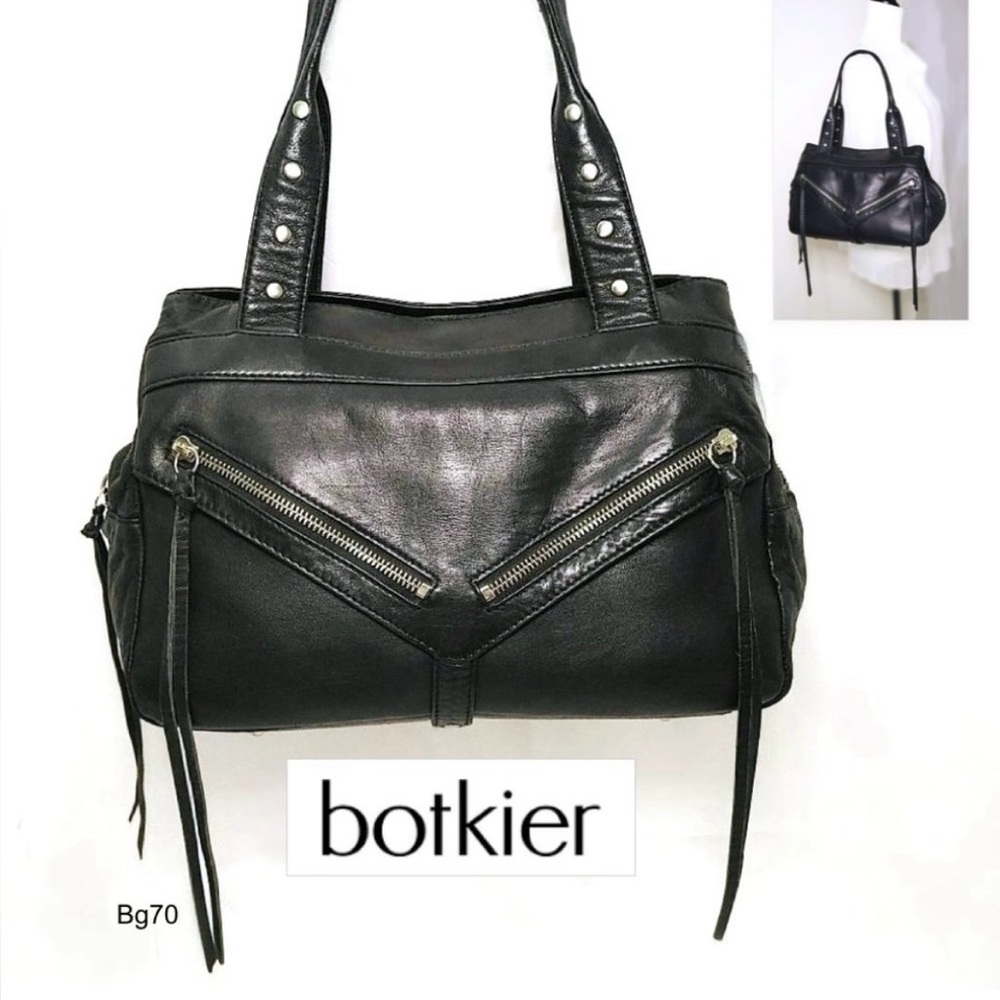 BOTKIER Black Trigger Moto Leather Satchel Large Size Shoulder Bag Purse…